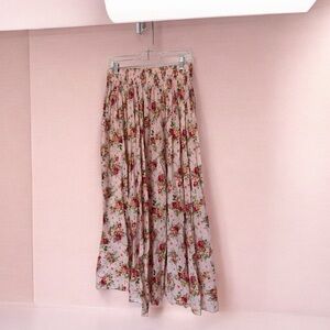 Homemade Maxi Skirt Pink Floral Swiss Dot Country Meadow Whimsical SZ S/M 💗